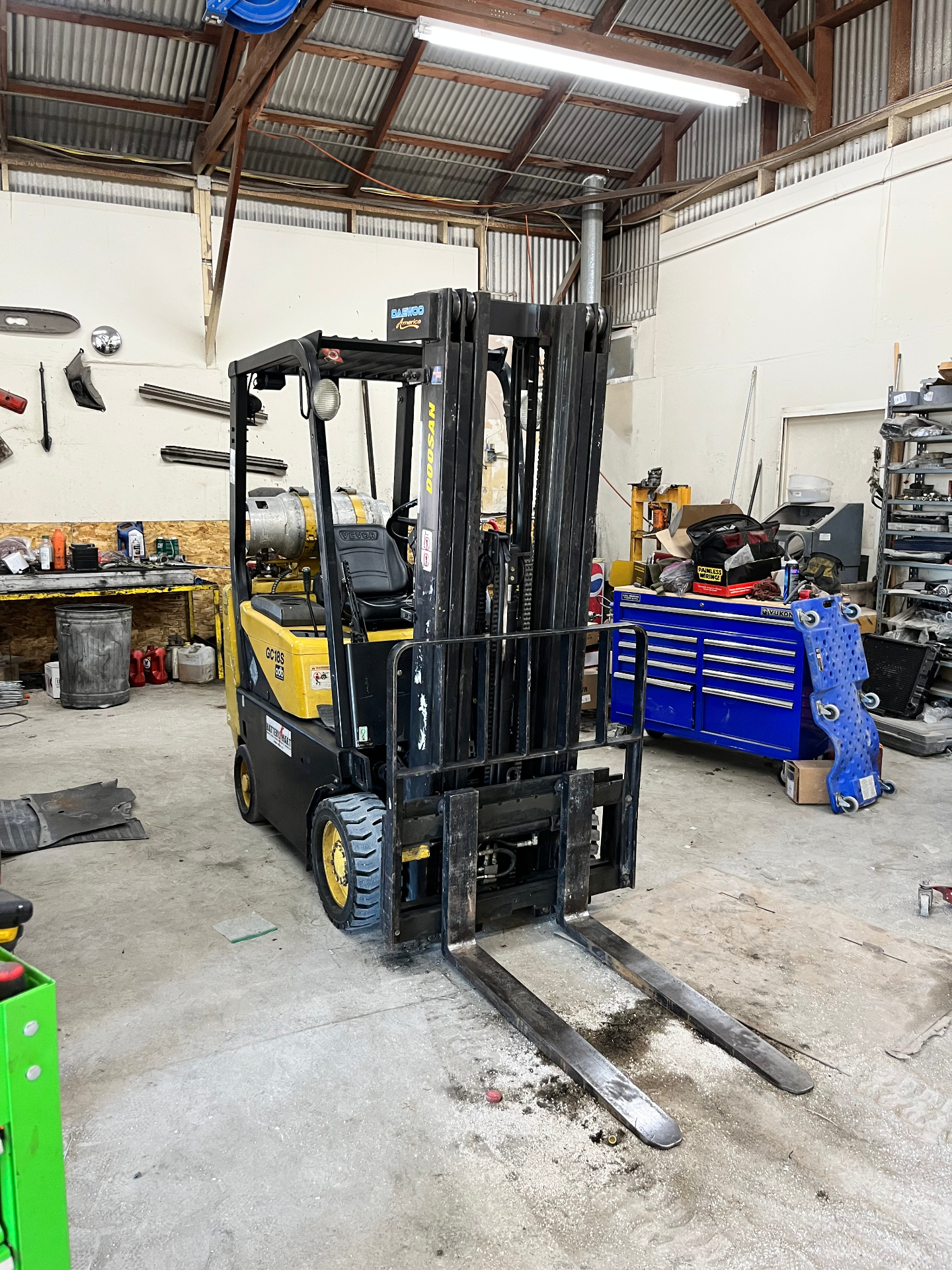 Forklift ready for rental in the Hi Desert Forklift service shop