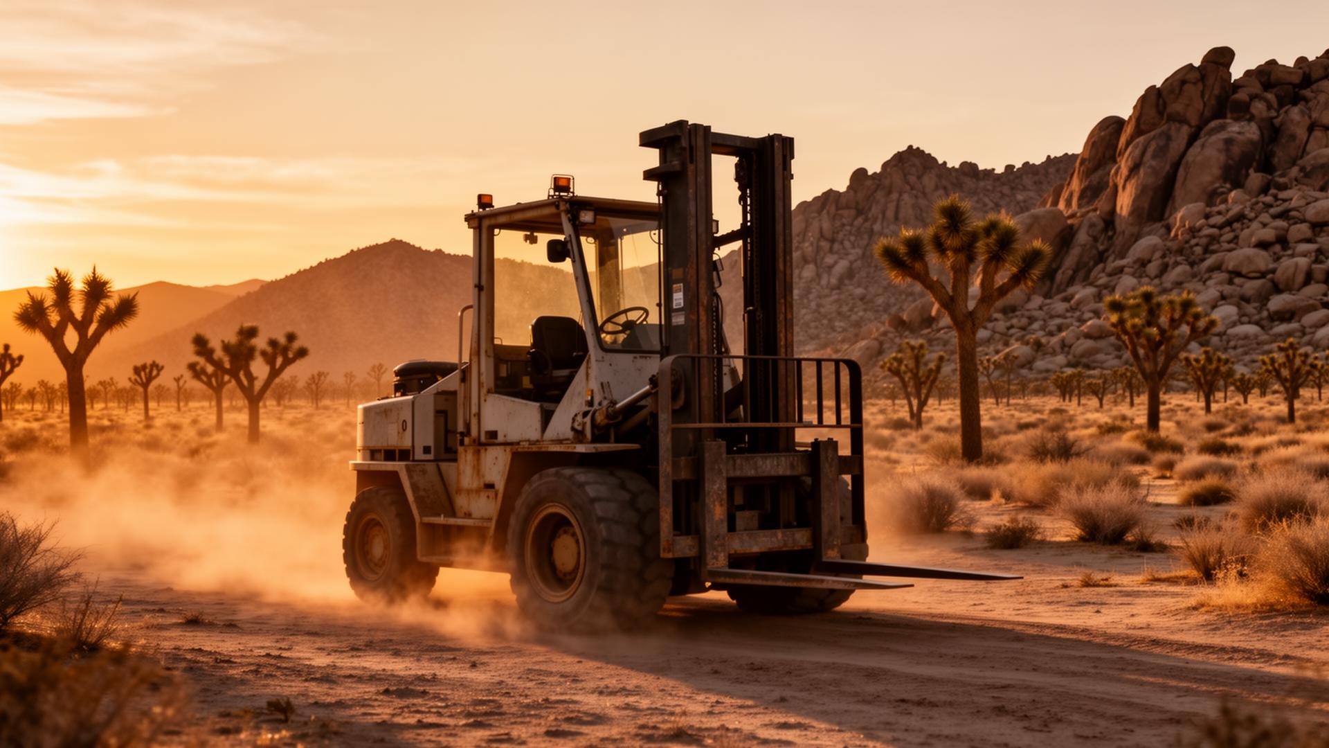 Forklift working in a High Desert yard at sunset